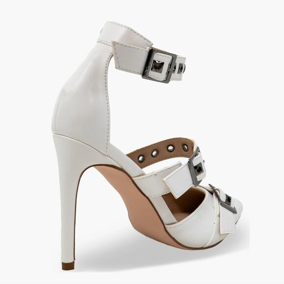 Chase and Chloe Women's Grommet Buckle Stiletto Pump White Size 8 - Picture 10 of 10